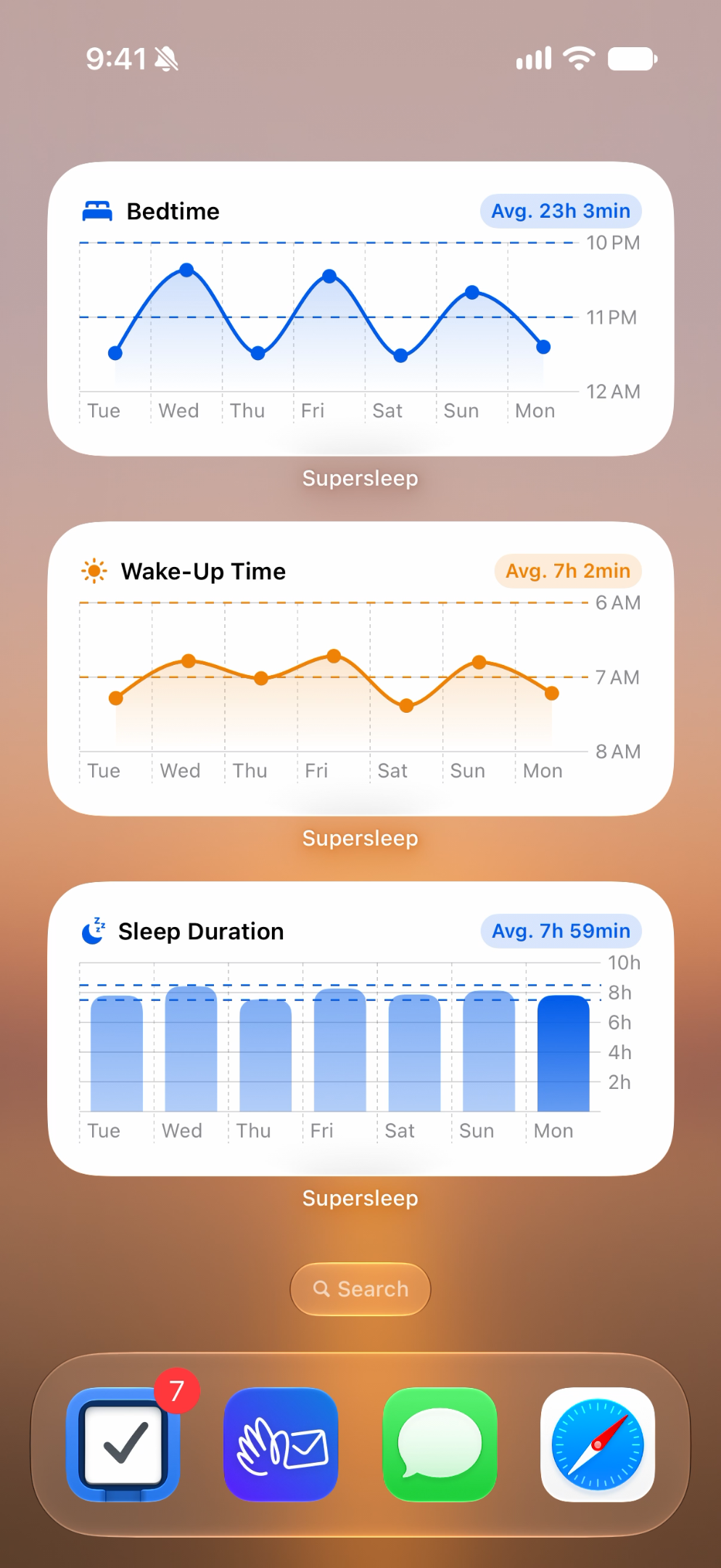 Bedtime, wake-up, and sleep duration widgets